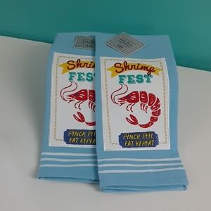 Shrimp Fest Kitchen Towels - Blue,  Set of 2, DII, Embellished, Summer Seafood